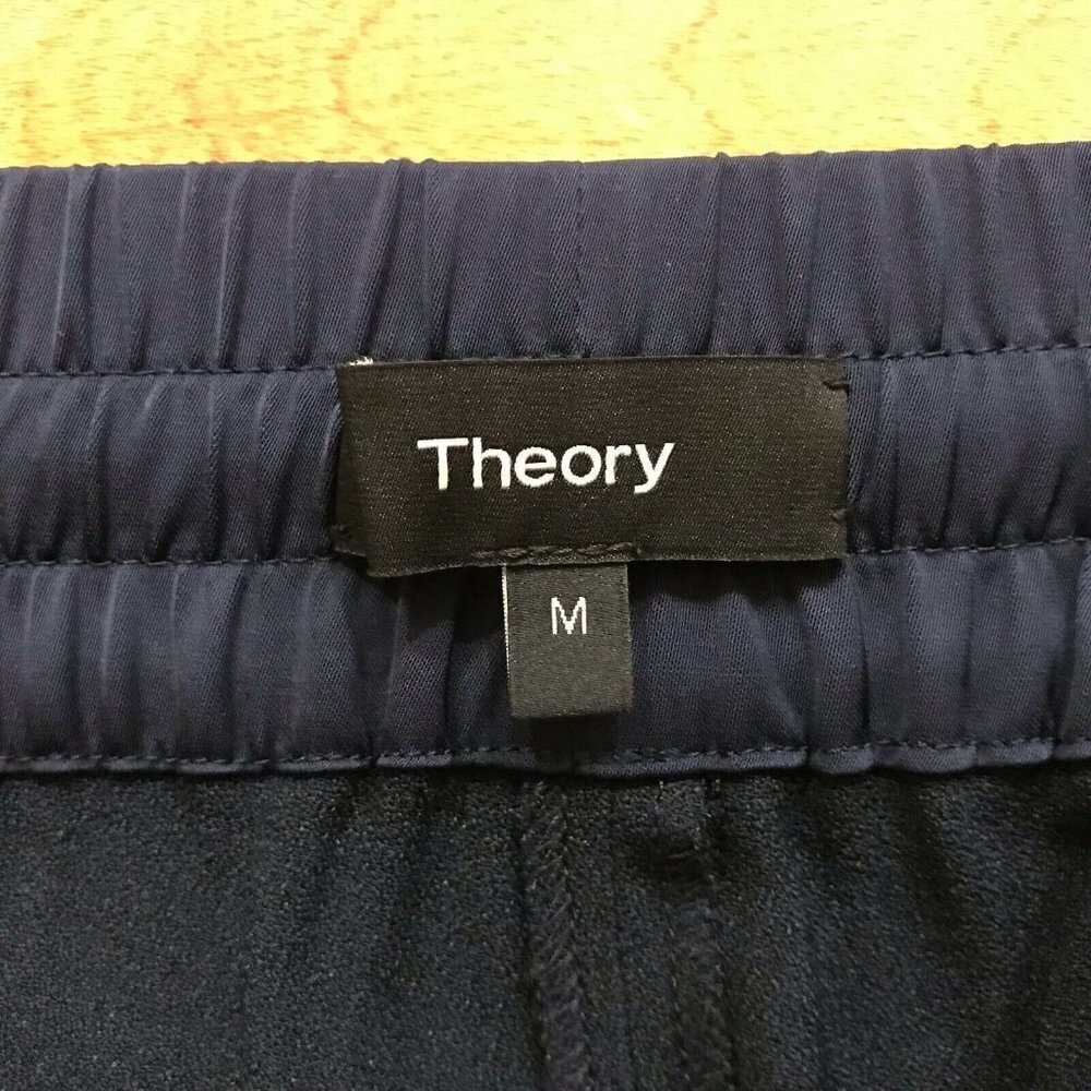Theory Navy Blue Drawstring Waist Crepe Tapered Pull On Pants - Picture 6 of 9